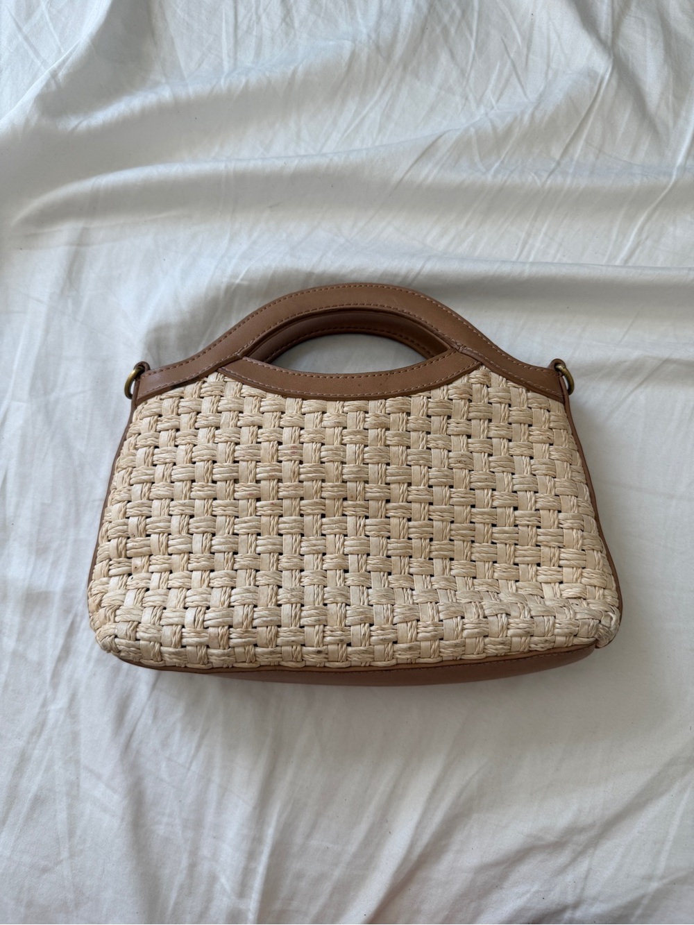 Fossil Woven Straw Top-Handle Bag in Natural and Brown